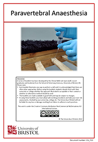 Clinical skills instruction booklet cover page, Paravertebral Anaesthesia
